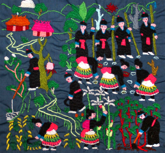 Dollhouse EMBROIDERED LAOS HMONG RUG Ethnic Handmade Needlepoint Asian Tapestry 
